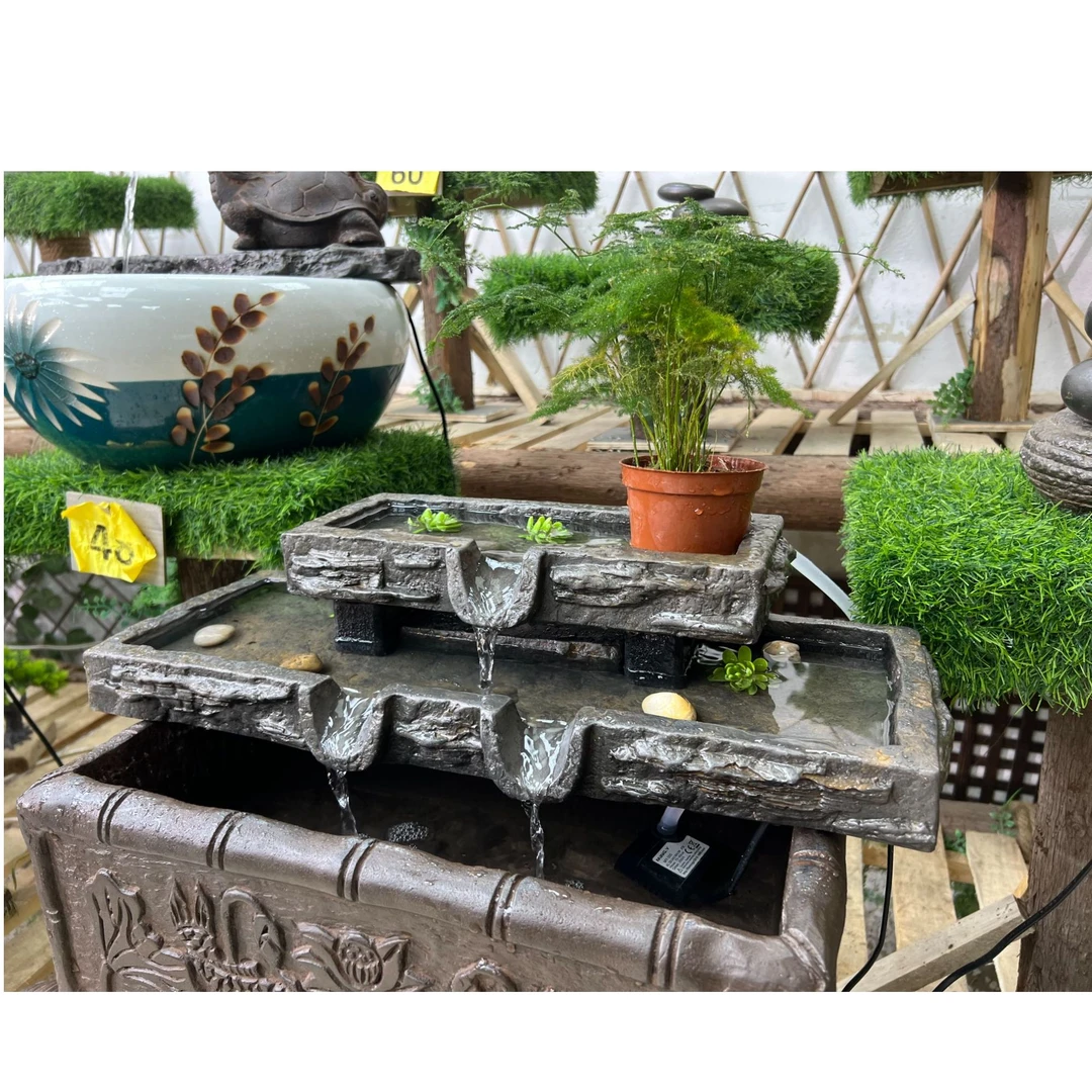 中国风禅意桌面庭院流水盆假山流水造型瀑布流水盆花盆