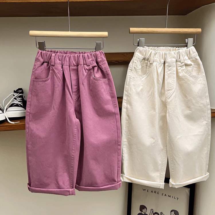 【实体品质】女童休闲裤儿童春秋季裤子直筒松紧腰百搭纯色宽松长裤