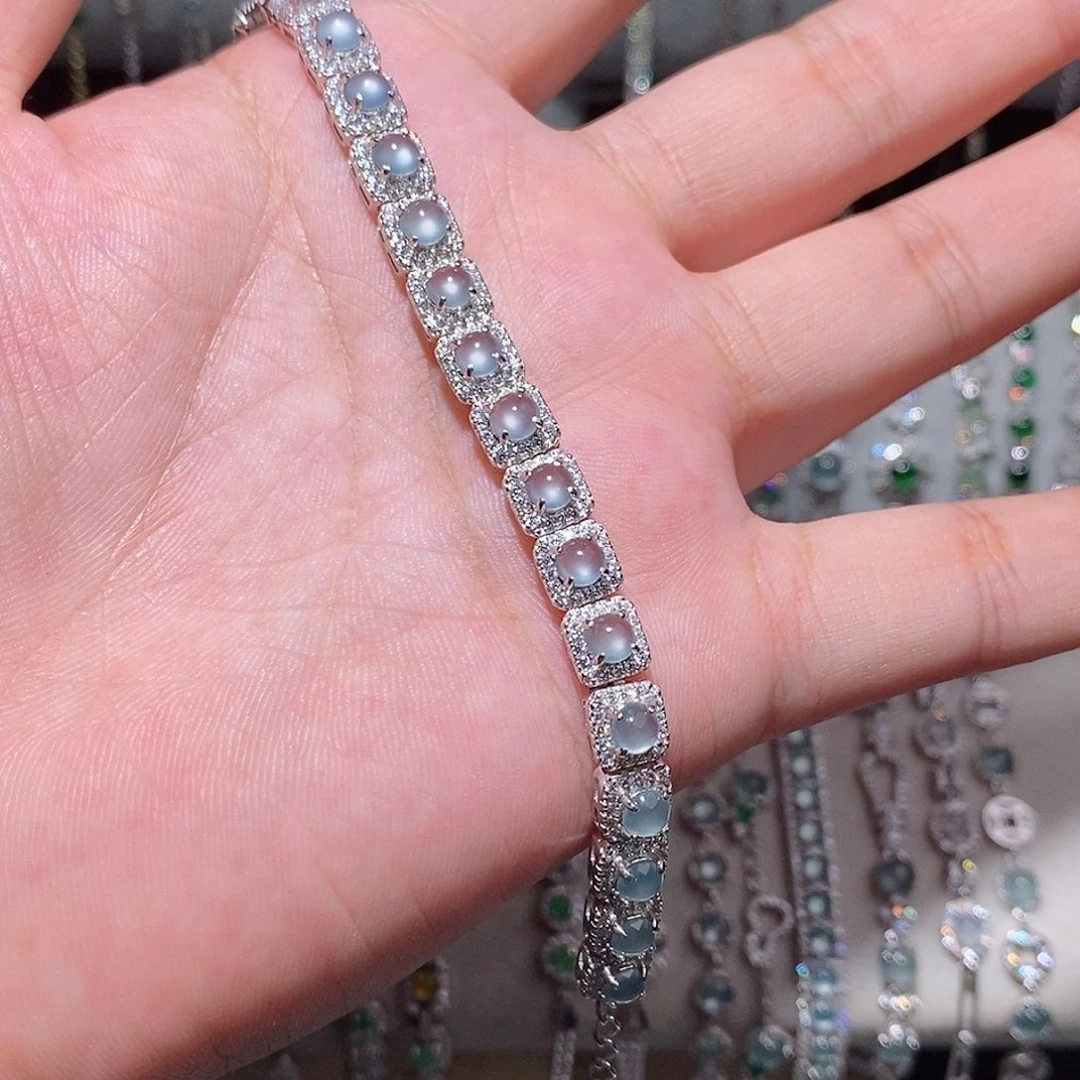 银S925镀金镶嵌手链翡翠k jj j