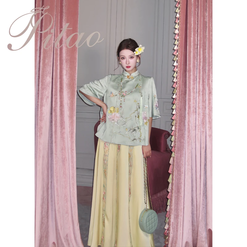 杜屁屁桃PITAO原创【春和景明】新中式刺绣国风重工时尚上衣半身裙