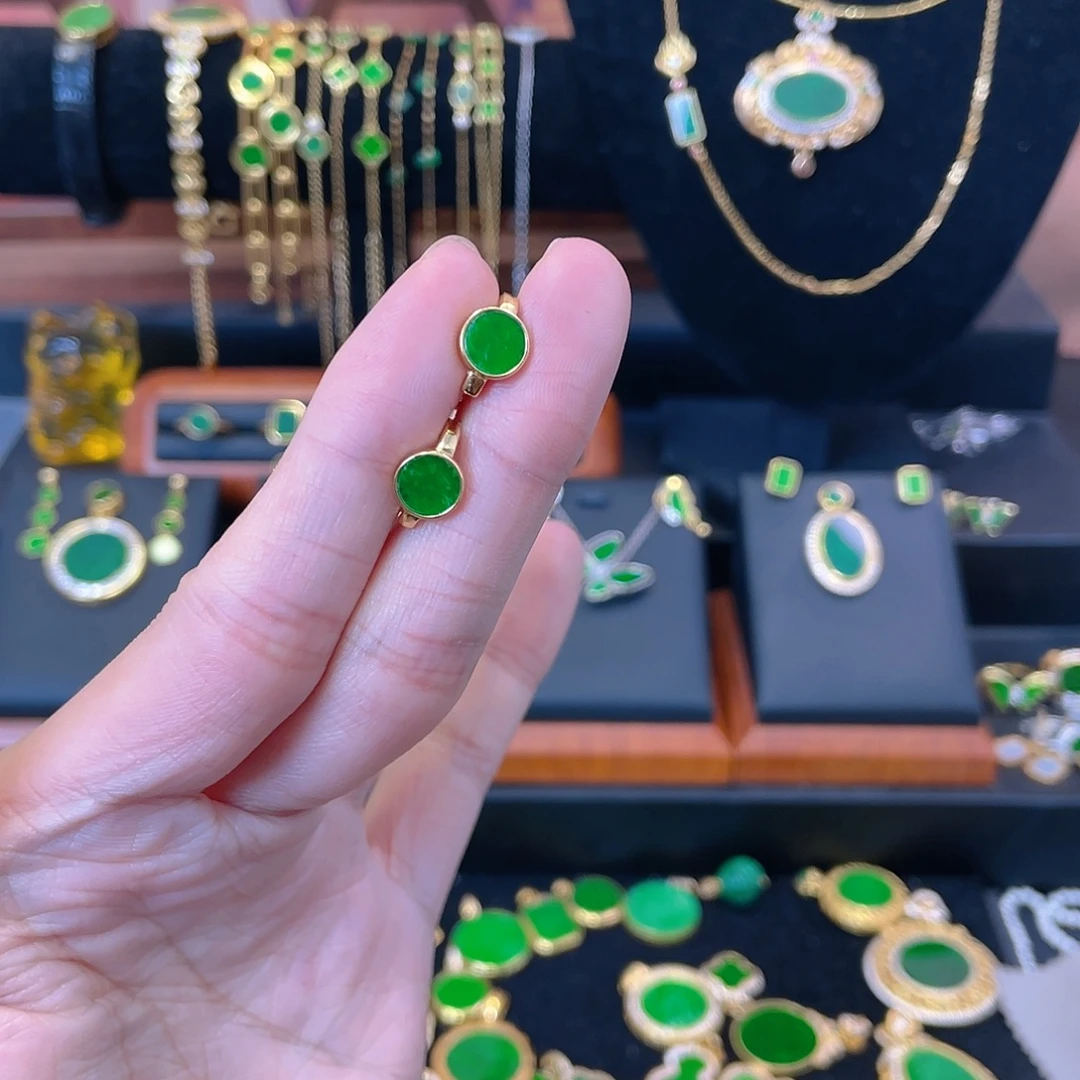 翡翠银S925镀金镶嵌耳饰耳包