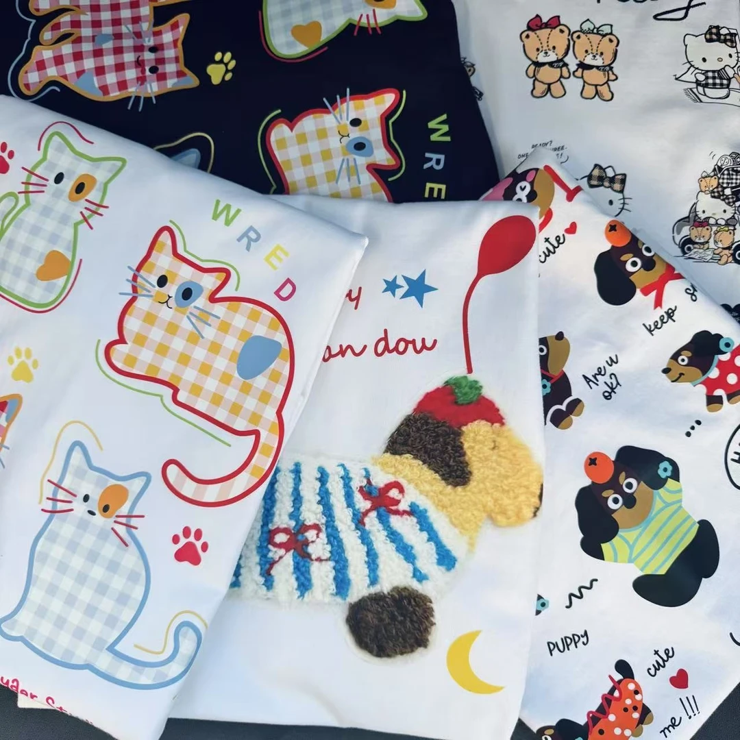 【001-040】纯棉短袖t恤女宽松休闲运动打底衫女潮流时尚短袖T恤ins