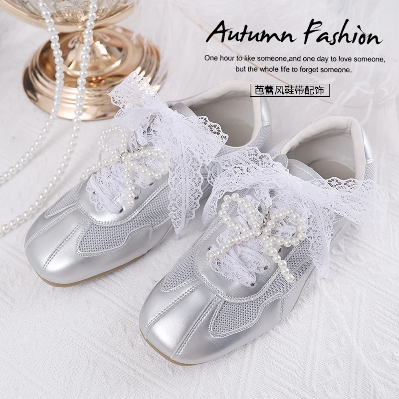 珍珠鞋带配饰蝴蝶结鞋扣芭蕾风samba德训鞋球鞋装饰品蕾丝带鞋绳