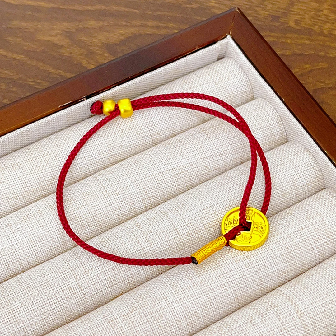 铜合金布艺手链 【高定】  古法五帝钱本命年红绳手链
