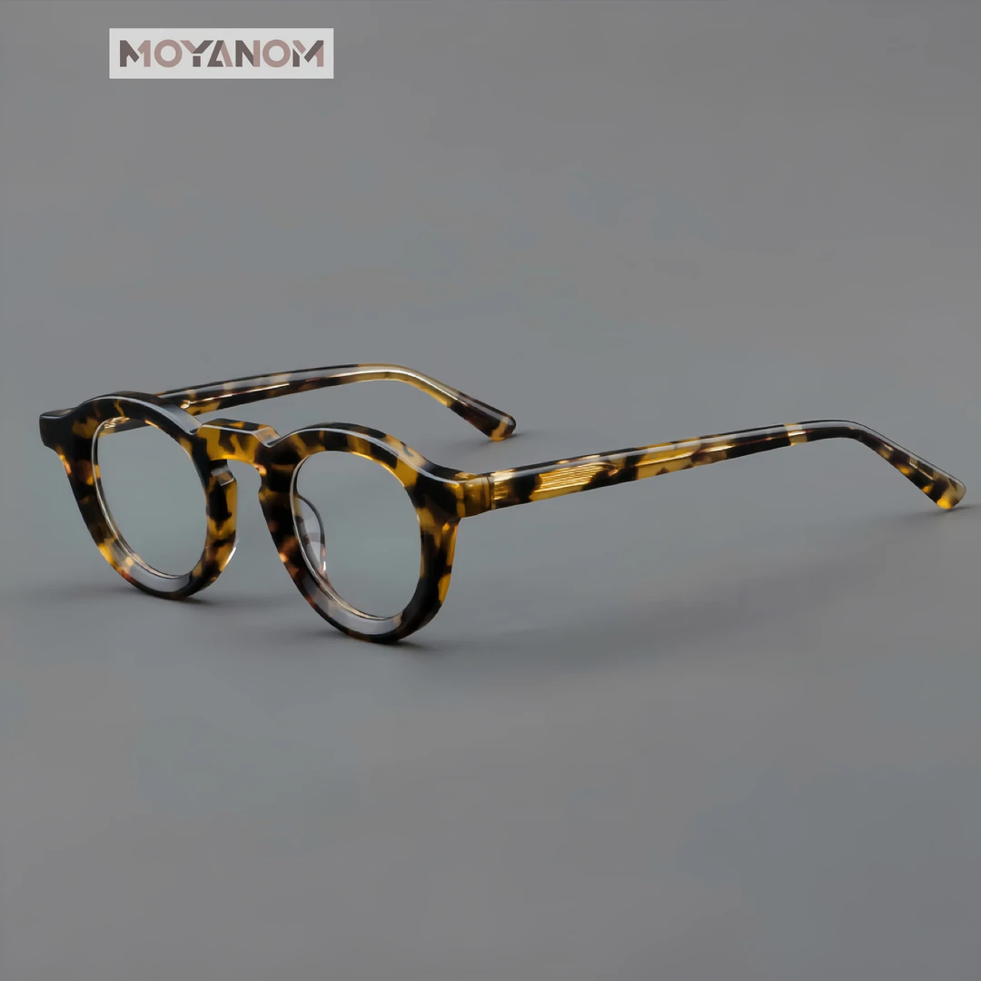 新款时尚板材复古圆框镜平光欧美风个性眼镜玳瑁色设计师手工超轻