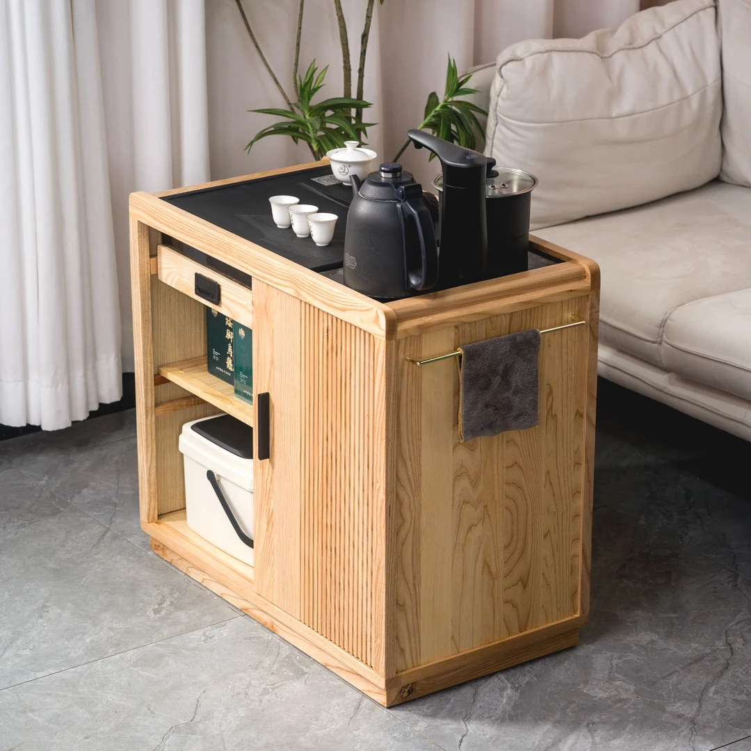 白蜡木移动茶台茶水柜实木茶桌边柜小户型茶几烧水壶一体沙发边几