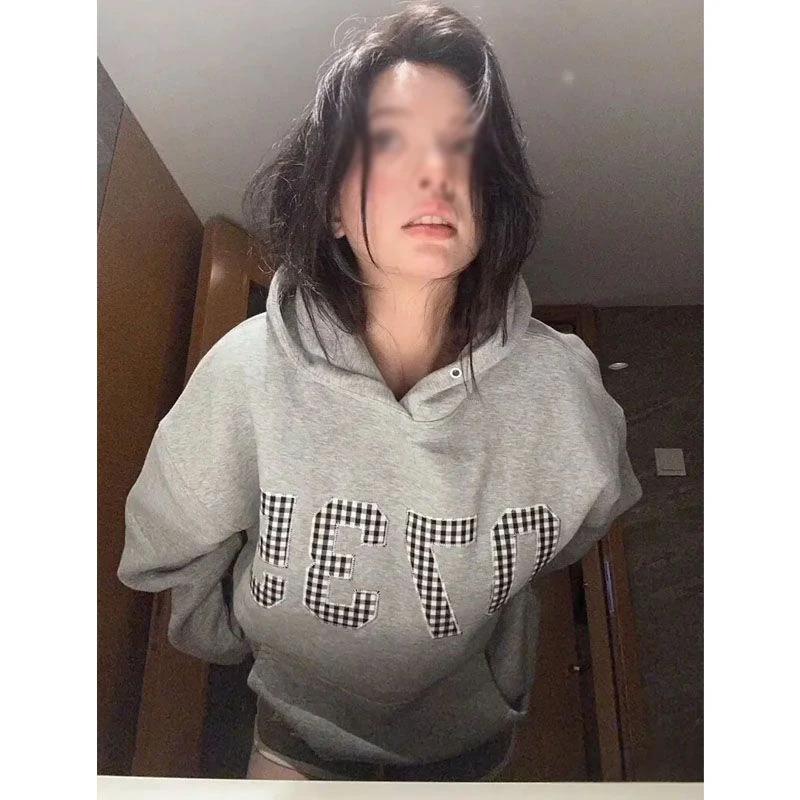 美式复古刺绣连帽套头卫衣男女2025秋季新款宽松慵懒风减龄上衣潮