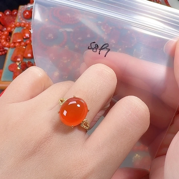 南红玛瑙银S925镶嵌戒指