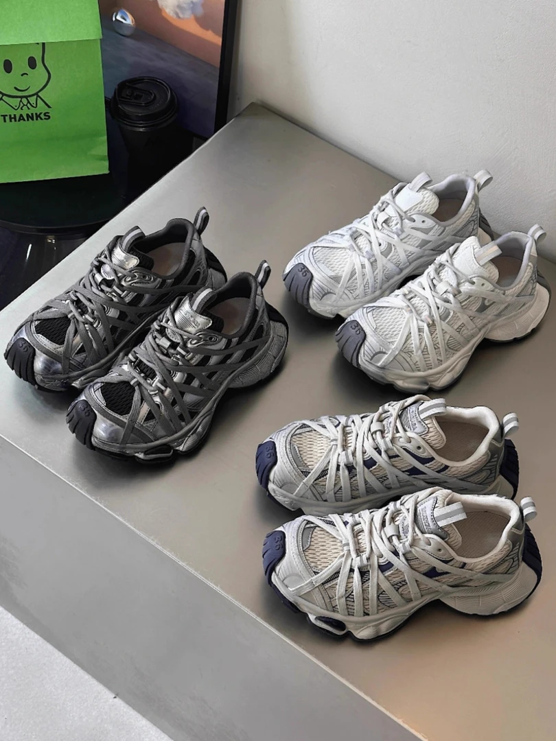 真皮厚底老爹鞋女款2025新款春季网面透气百搭增高休闲运动女鞋子