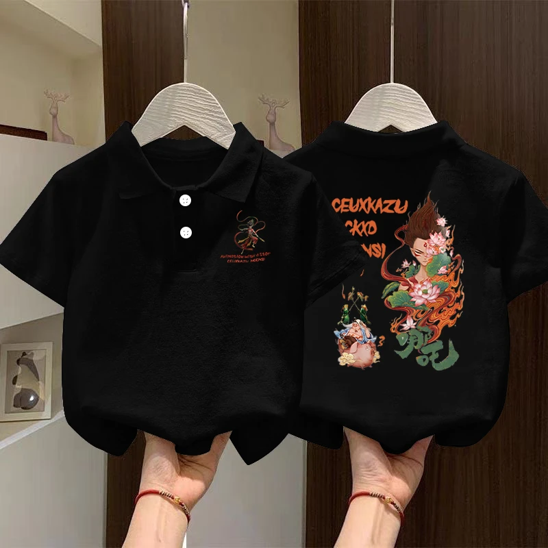 魔丸时尚哪吒印花男童POLO衫短袖T恤夏季中大童爆款翻领短袖薄款T