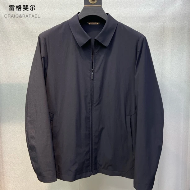 9826翻领拉链行政夹克男藏蓝色锦氨料商务休闲通勤外套25秋季新品