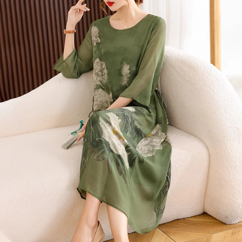 中老年女装中长款连衣裙大码气质夏季母亲节妈妈装裙子清凉新中式