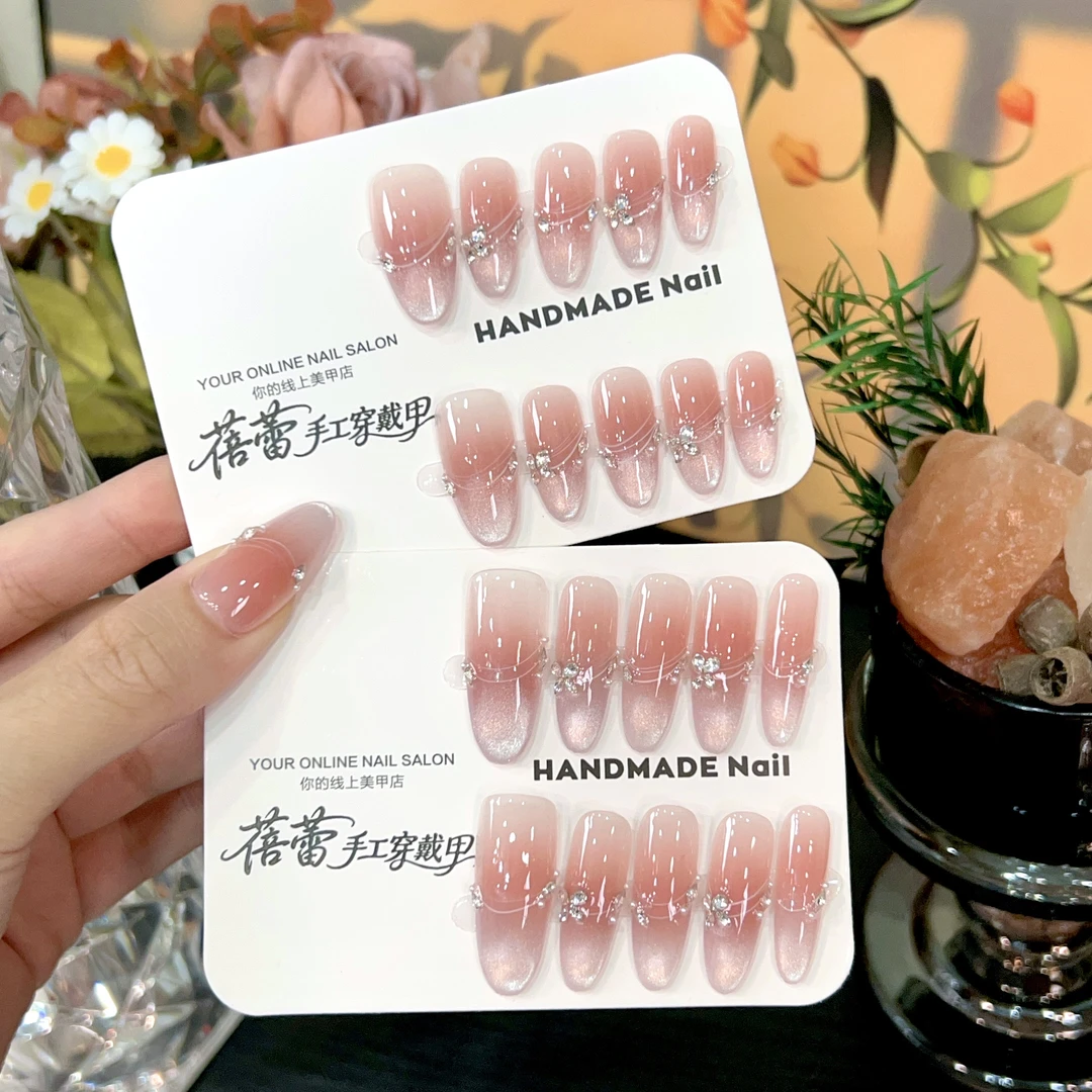 【清平乐】紫色猫眼美甲腮红中长款纯手工穿戴甲