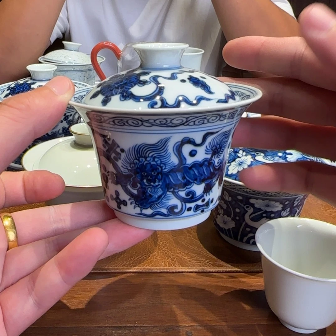 杯子2.0马蹄双狮绣球盖碗盖下110cc
