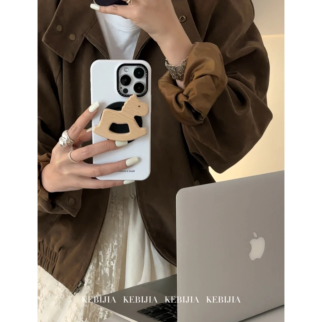 ins木马支架简约白色磁吸防摔适用于苹果16promax15/14手机壳