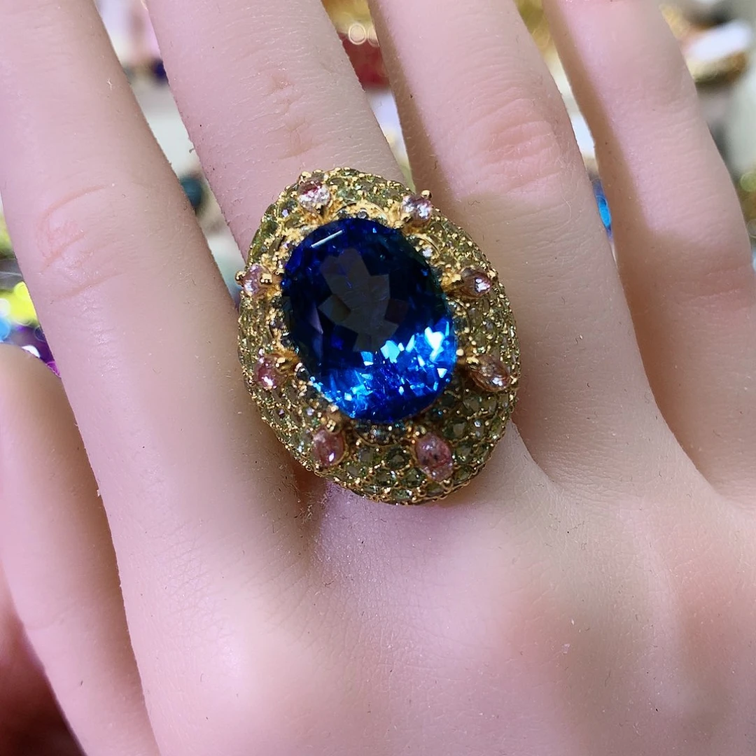 托帕石戒指银S925镶嵌