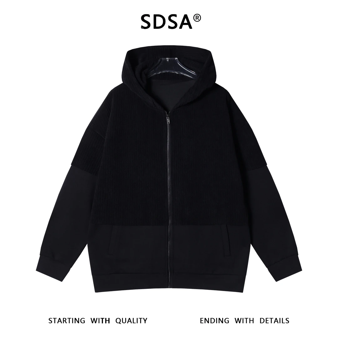 SDSA男士秋冬新款痞帅男装高街拼接设计连帽卫衣休闲时尚宽松上衣