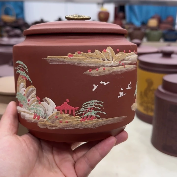 茶叶罐紫砂五月泥绘红
