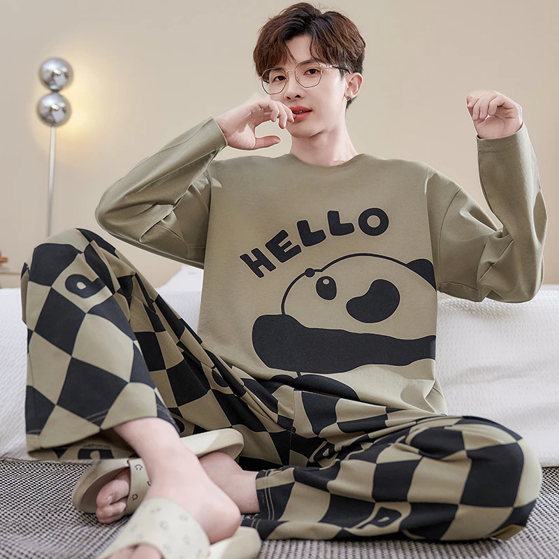 卡通男士睡衣春秋季长袖纯棉薄款夏加大码青少年学生家居服套装冬