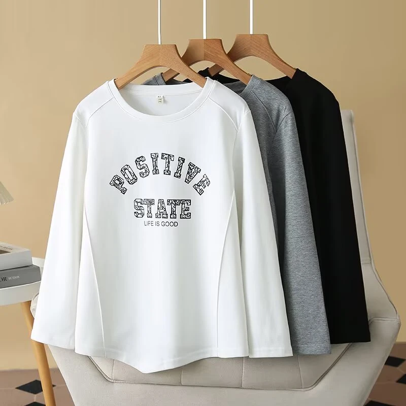 【琦琦】110-200斤大码女装胖妹妹显瘦百搭春装不规则圆领长袖T恤