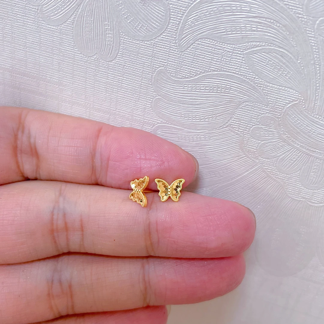 足金999鱼鳞龙鳞蝴蝶耳钉福迭而至时尚仙女九紫离火