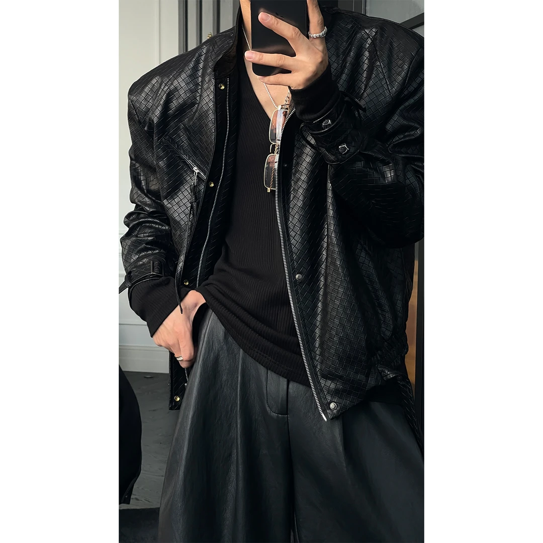龙叨叨秋季新品美式复古设计款休闲皮衣外套潮流宽松机车夹克男