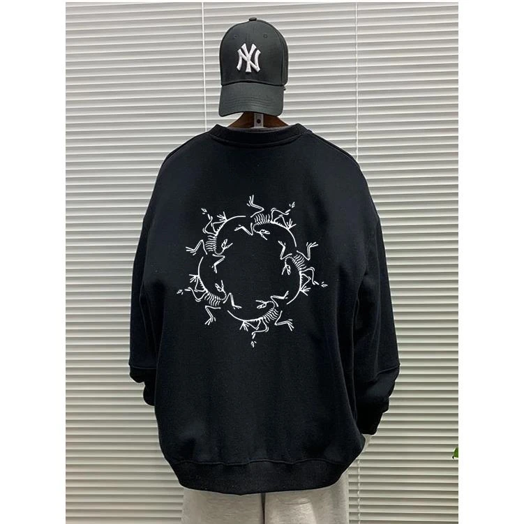 【TQUX港奢男装】500g重量级鸟的透气圆领运动衫男士宽松右肩时尚