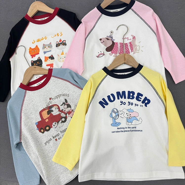女童宽松休闲百搭插肩袖印花长袖打底衫 中大儿童上衣T恤春