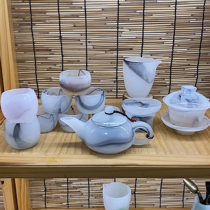 琪***多手工艺品琉璃水墨一套，主人杯2茶壶1