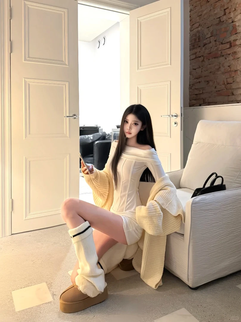 2025秋冬新款韩系氛围感气质纯欲显白连衣裙开衫外套御姐风两件套