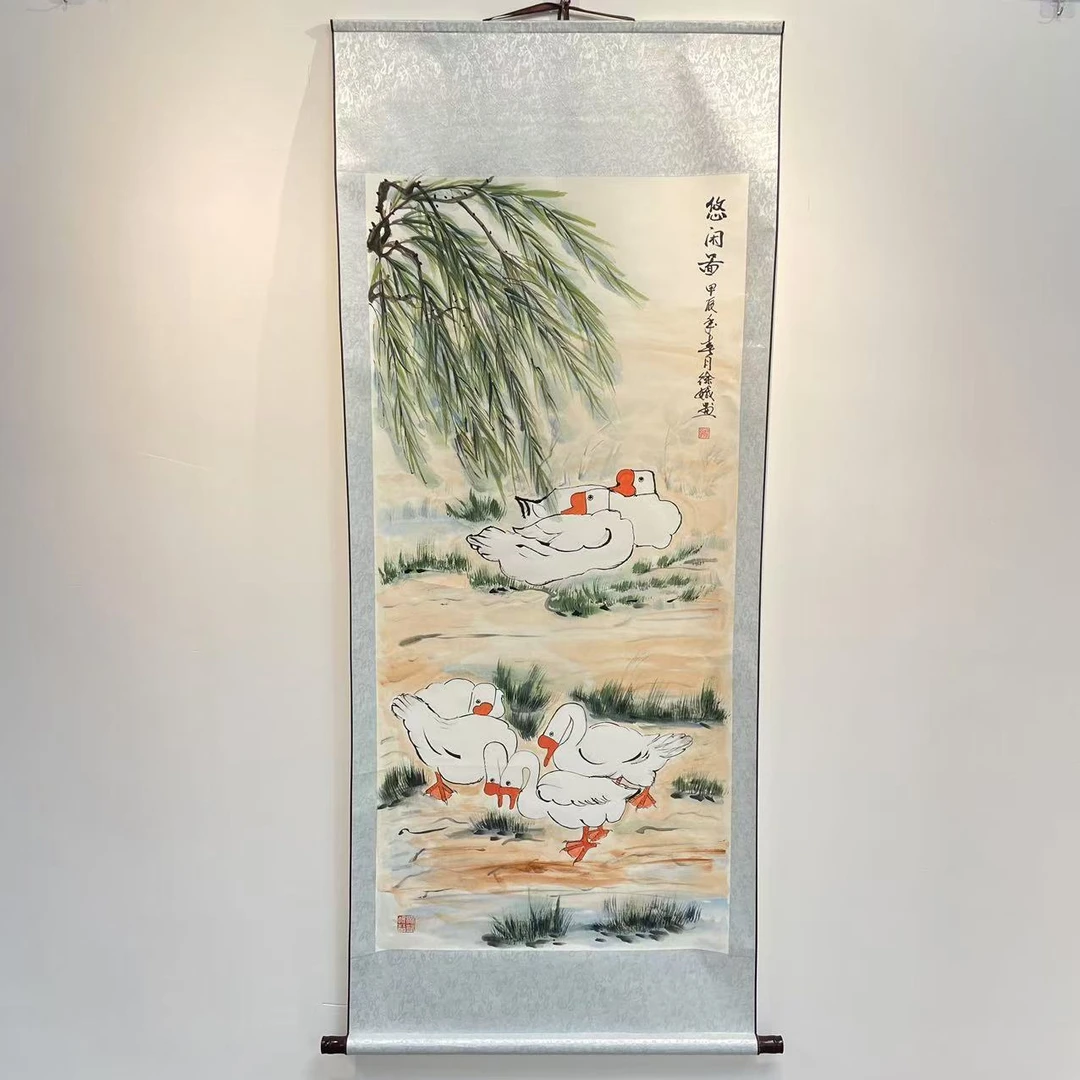 手绘《悠闲图》纯手工装饰高170cm宽cm