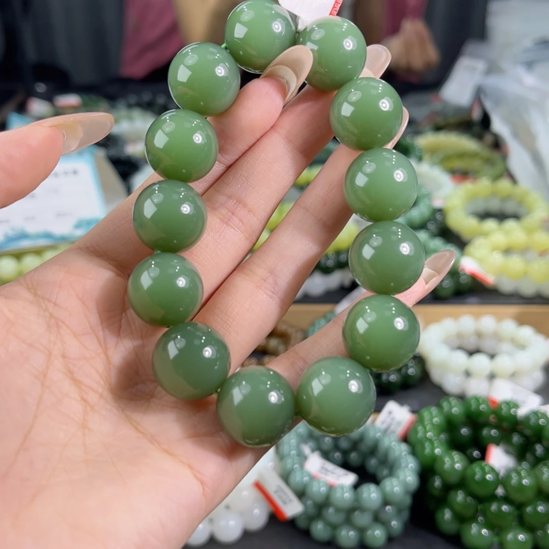 好***的未镶嵌手链和田玉纯天然和田玉17mm俄料碧玉粉青圆珠