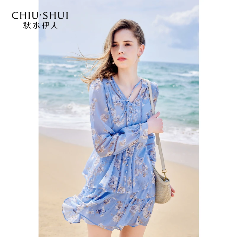 【许半夏专属】秋水伊人宽松衬衫百褶短裙2024年春季新款女装优雅印