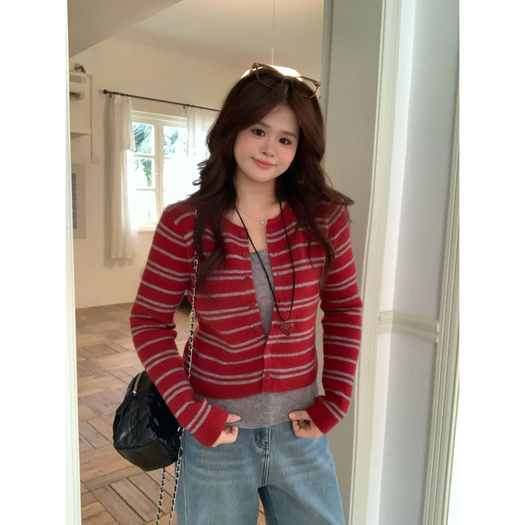 【本命红条纹】大头婷微胖定制拼接条纹收腰显瘦上衣