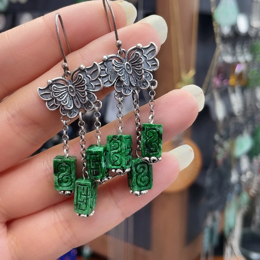 翡翠银S925镶嵌耳饰L**u611ghjjj