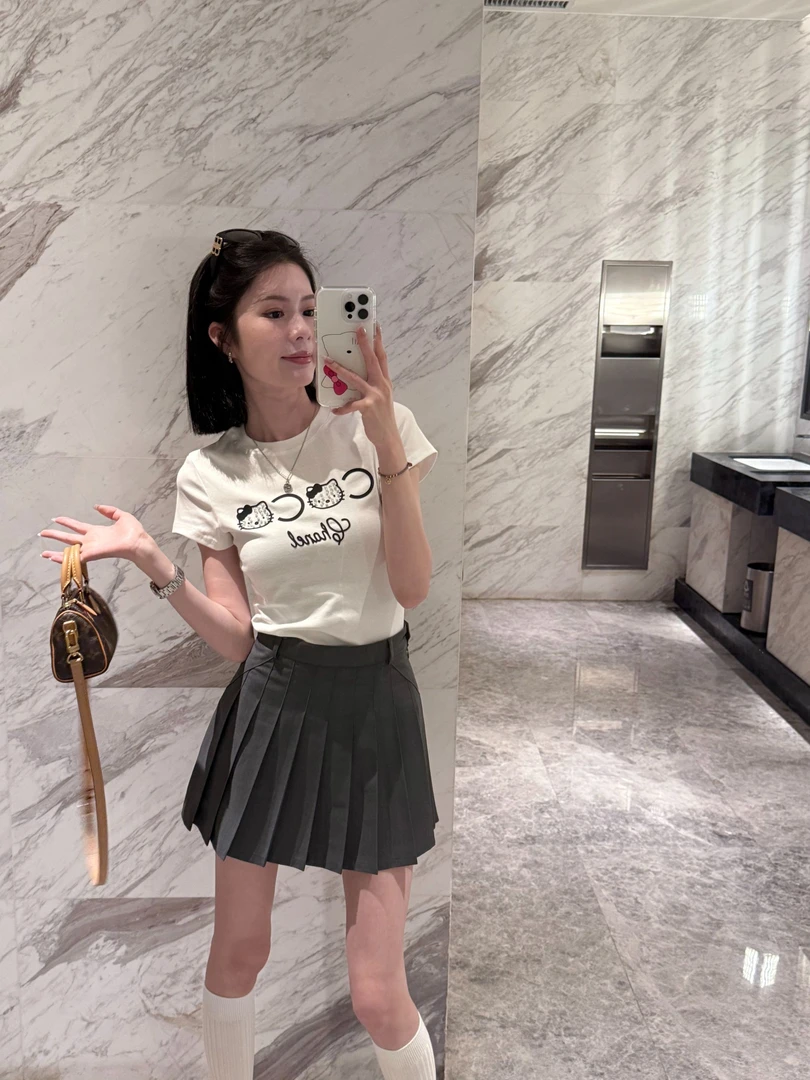 YERUNLU简约coco凯蒂猫修身弹力百搭短袖T恤女夏季2025时尚百搭