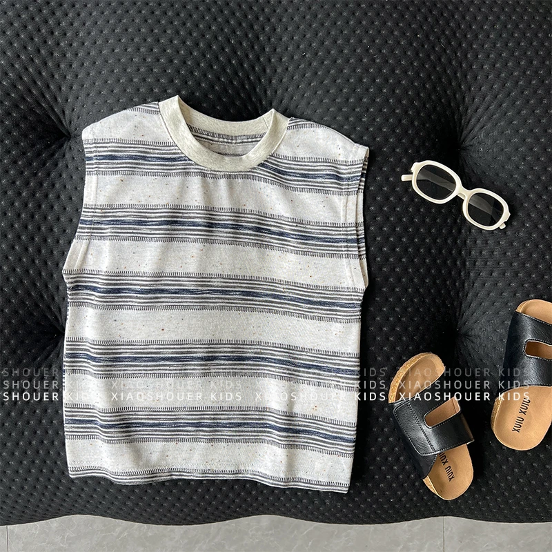 【小首尔】现货【极简主义】男女童夏季韩版条纹无袖背心上衣HBB7678