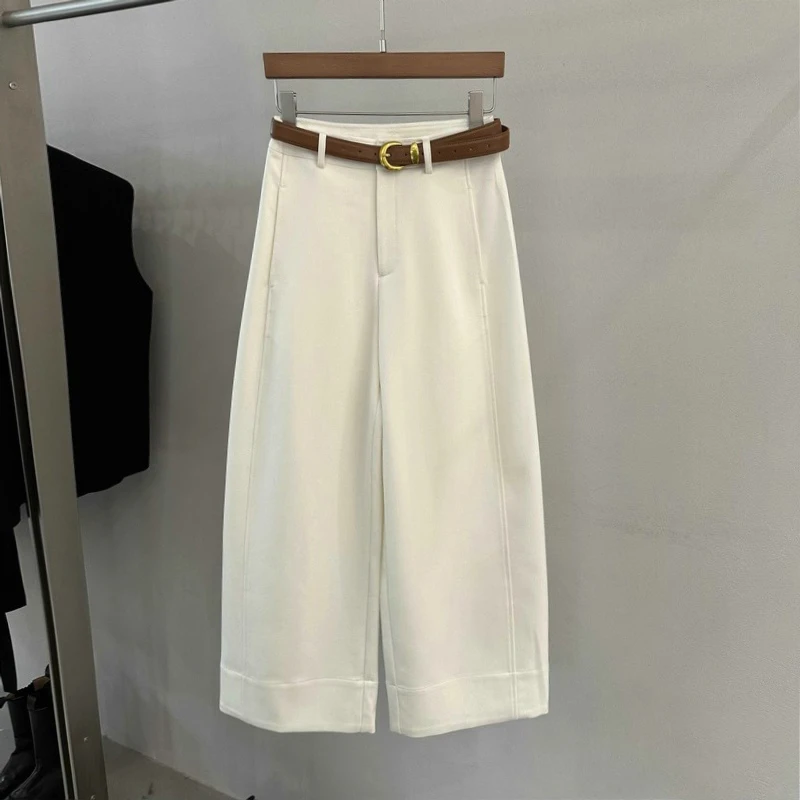 毛呢西装裤高端欧货2025秋冬新款时尚简约气质系带直筒裤女休闲裤