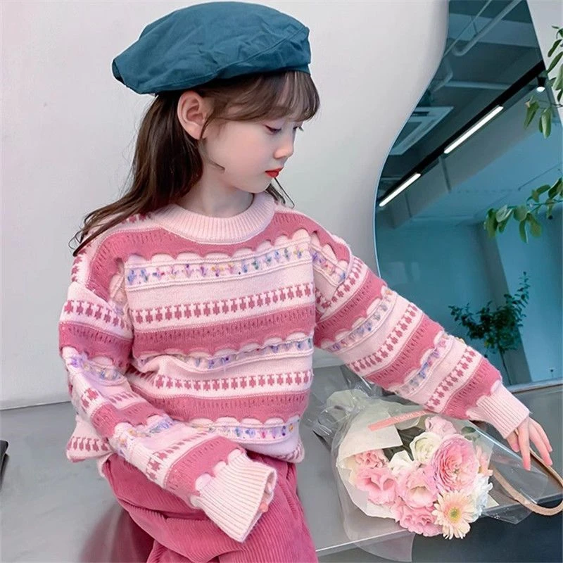 女童冬装毛衣2024新款洋气儿童冬季加厚套头针织衫打底毛线上衣潮