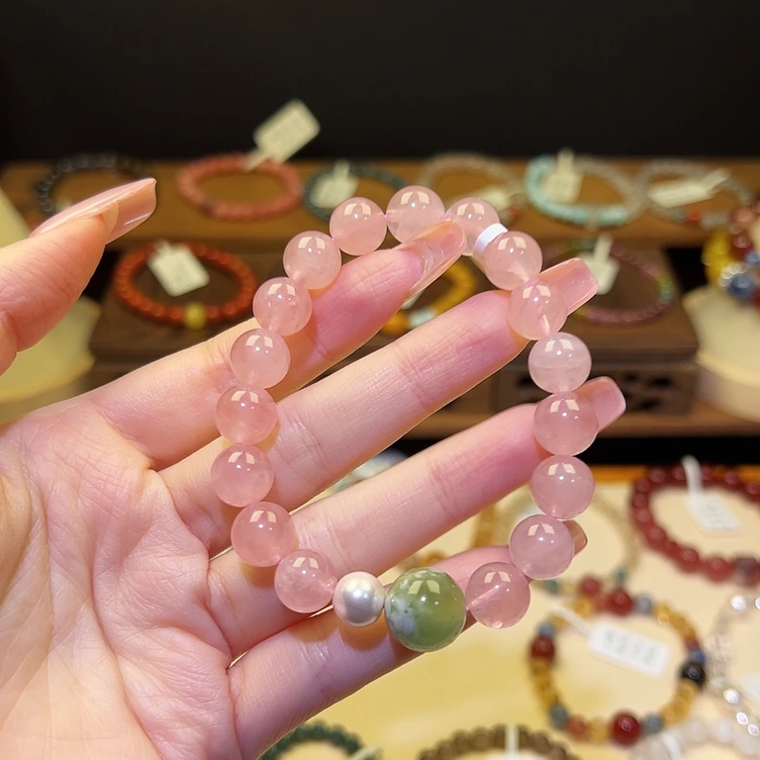 手串银S925镀金镶嵌水晶粉1402