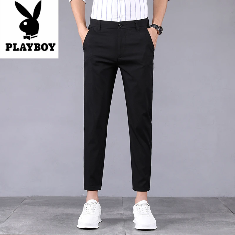 花花公子修身黑色男士休闲裤商务夏季男裤薄款韩版男士休闲裤潮
