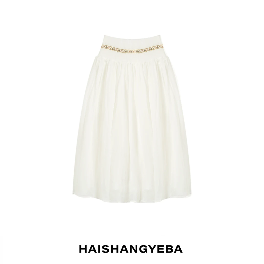 【海上叶爸】新款2025春秋百搭苎麻薄款宽松显瘦皱褶轻盈透气半身裙