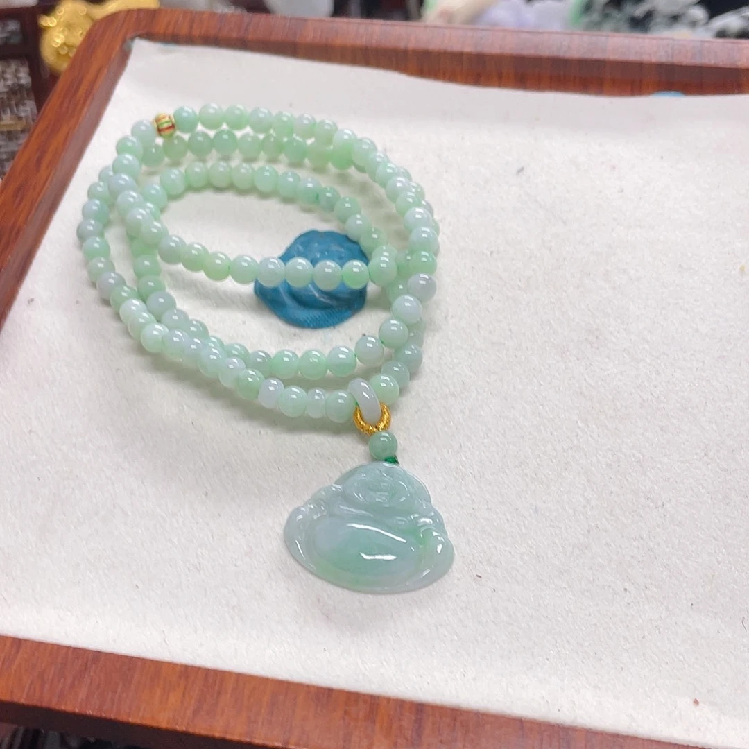 翡翠未镶嵌颈饰佛公套链