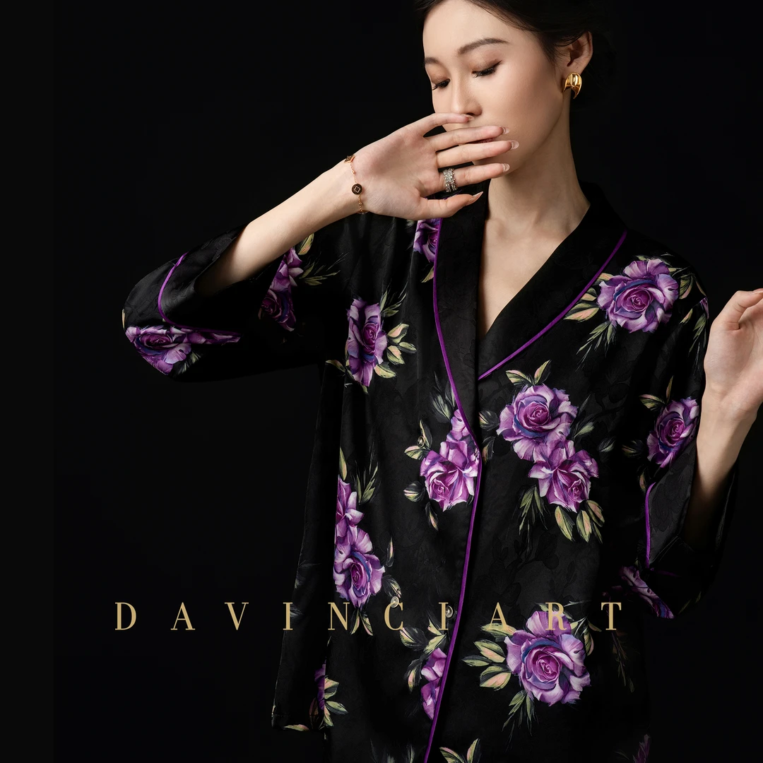 达芬奇密码紫色玫瑰睡衣女款爆款2025新款秋季可外穿两件套家居服