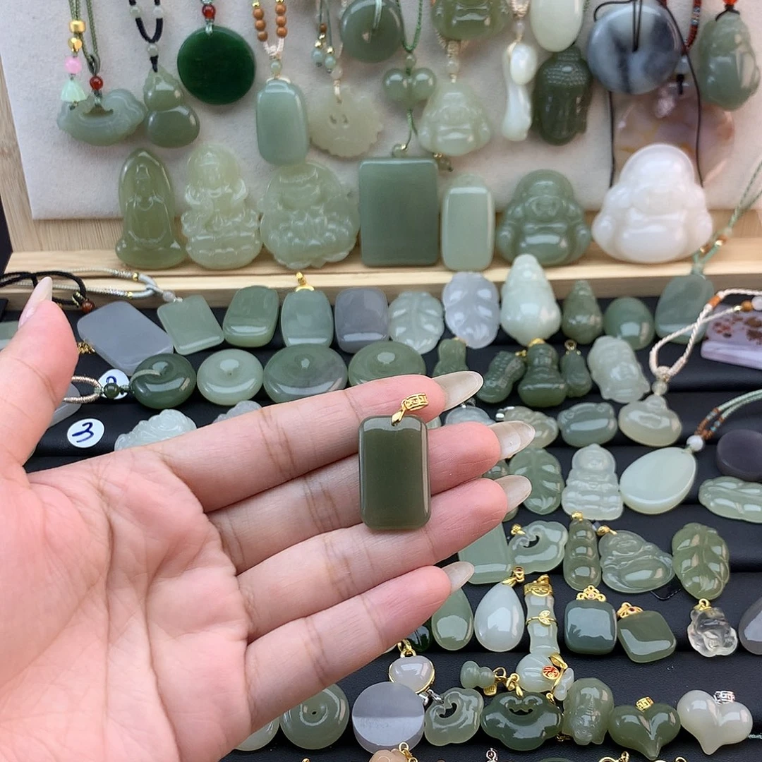 和田玉银S925镶嵌吊坠(不含链)