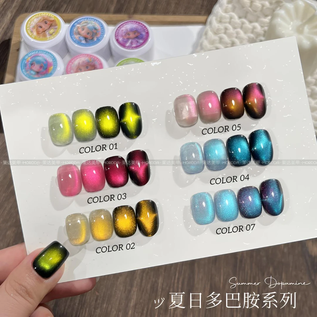 《快乐星球6色猫眼》糖果多巴胺猫眼指甲油胶网红爆款流行显白晶石