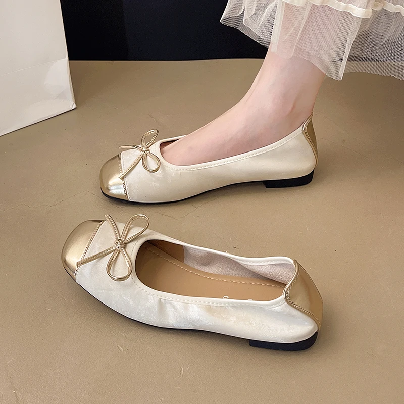 法式小香风玛丽珍女鞋2025年夏季时尚气质蝴蝶结软底百搭芭蕾舞鞋