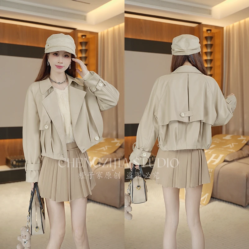 【裴诗婷】橙子·studio【旅行者】WT00026韩版时尚短款皮衣外套