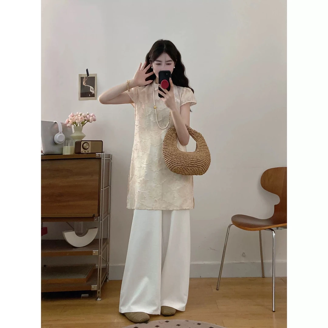 无印心匠D13599-2 新中式时尚套装提花碎花宽松中国风两件套K697