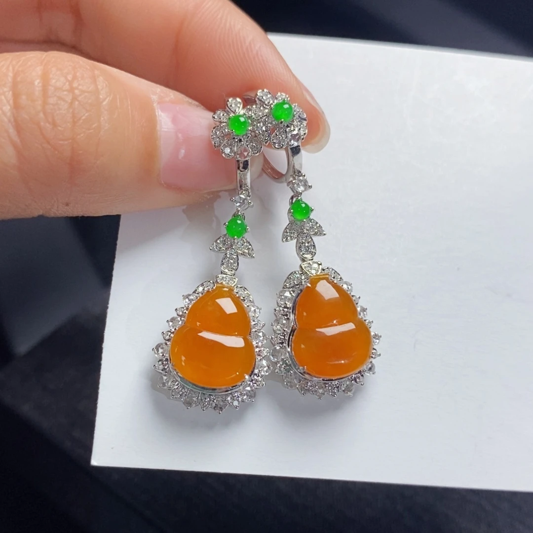 翡翠耳饰18K金镶嵌设计款葫芦耳包